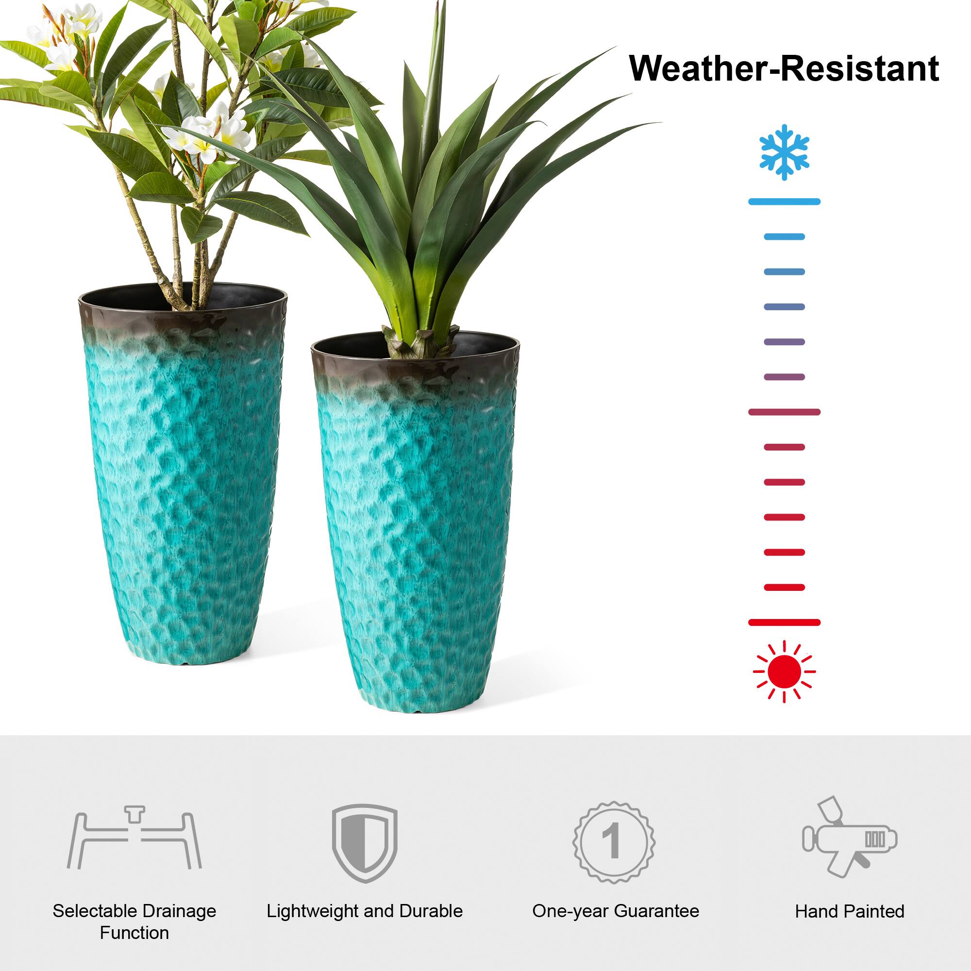 Glitzhome® Oversized Turquoise Honeycomb Textured Tall Plastic Planters